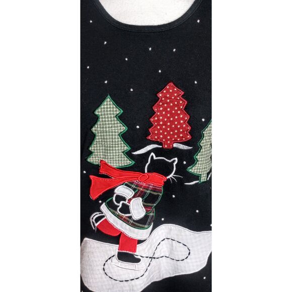 Vintage Christmas Cat / Ugly Xmas Sweater / Ice Skating Cat / Sz Med/ Sweatshirt - Picture 11 of 12